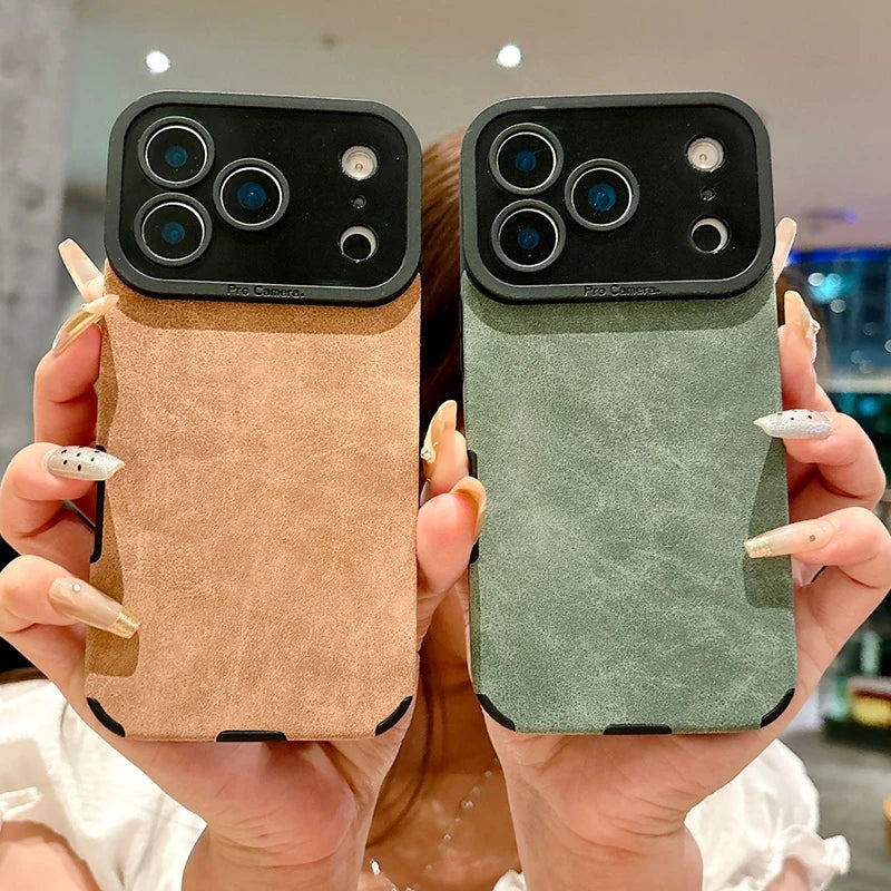 Luxury Leather iPhone Case – Matte Lambskin Shockproof Cover