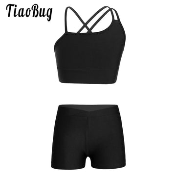Conjunto de Top Curto e Shorts Esportivo para Meninas - Roupa Esportiva de 2 Peças para Ginástica, Dança e Treino (4-14 anos)