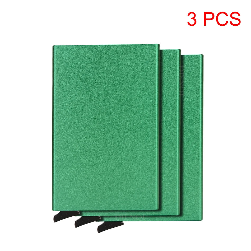 Carteira inteligente RFID, porta-cartões, fina e elegante, em metal, para homens e mulheres. Carteira minimalista com abertura automática, pequena e preta.