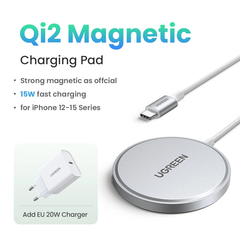 UGREEN 15W Magnetic Wireless Charger – Qi2 MagSafe Charging Pad for iPhone 16 & 17 Pro Max