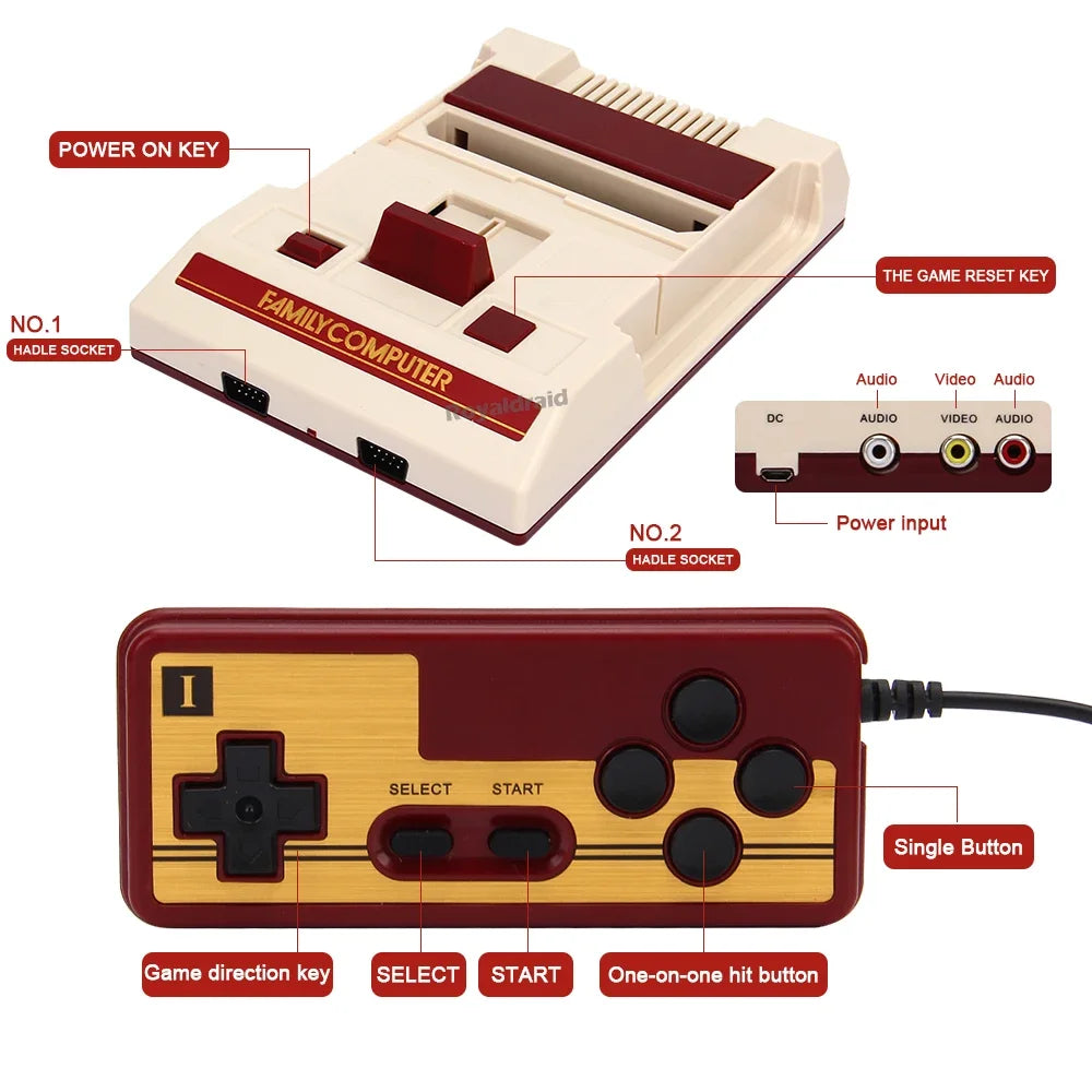 Console de jogos retrô de 8 bits - 500 jogos integrados com suporte para cartuchos