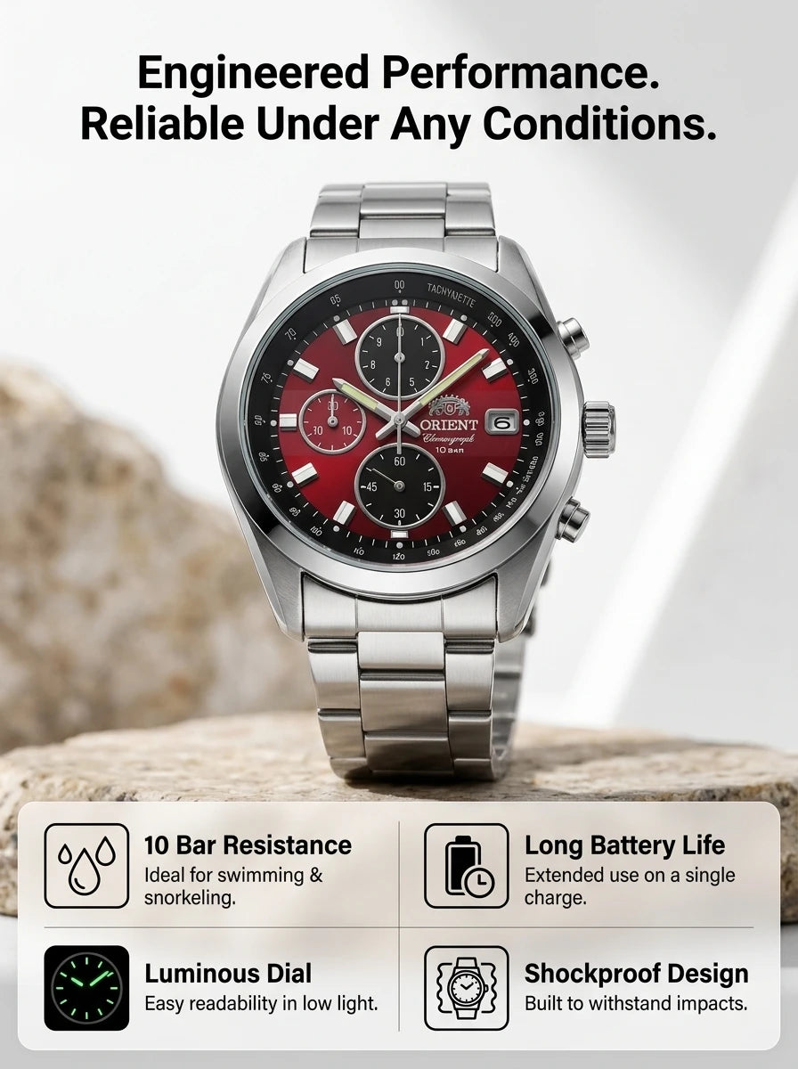 Men's Chronograph Watch – Japanese Quartz, Tachymeter, 100M Waterproof Stainless Steel Sports Wristwatch
