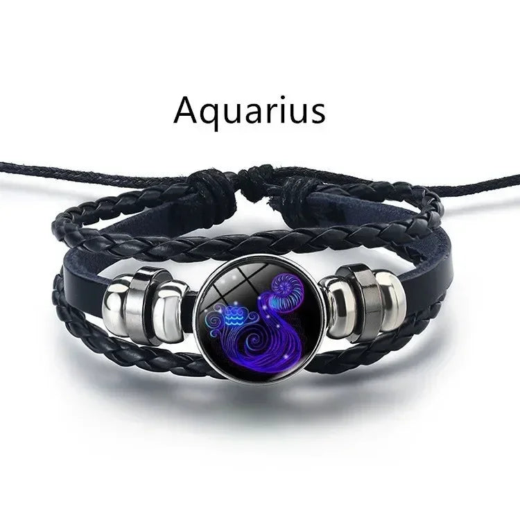 Pulseira ajustável e luminosa do zodíaco - Pulseira espiritual em couro PU que brilha no escuro