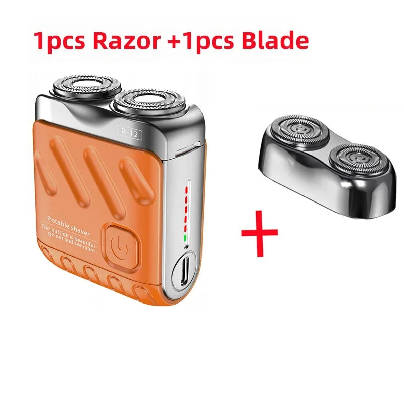 Barbeador Elétrico Portátil de Duas Cabeças - Barbeador Rotativo Recarregável USB-C à Prova D'Água para Homens