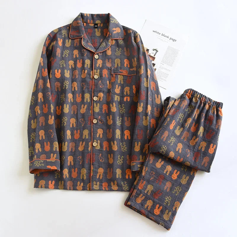 Conjunto de pijama de casal 2026 – Calça e blusa de manga comprida em algodão
