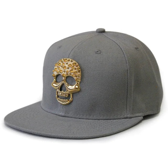 Boné de Aba Reta com Rebites de Caveira - Boné de Beisebol Snapback Estilo Hip-Hop para Dança de Rua e Estilo Urbano
