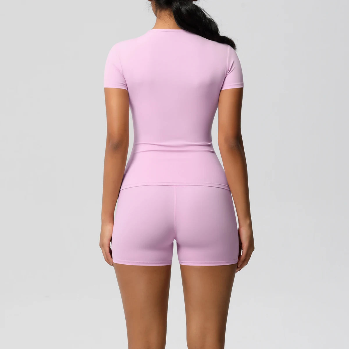 Conjunto de 2 Peças Feminino para Treino - Camisa Push-Up e Shorts Cintura Alta para Yoga e Fitness