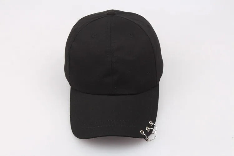 Boné de Beisebol com Anéis - Chapéu Snapback Estilo K-Pop Coreano para Homens e Mulheres