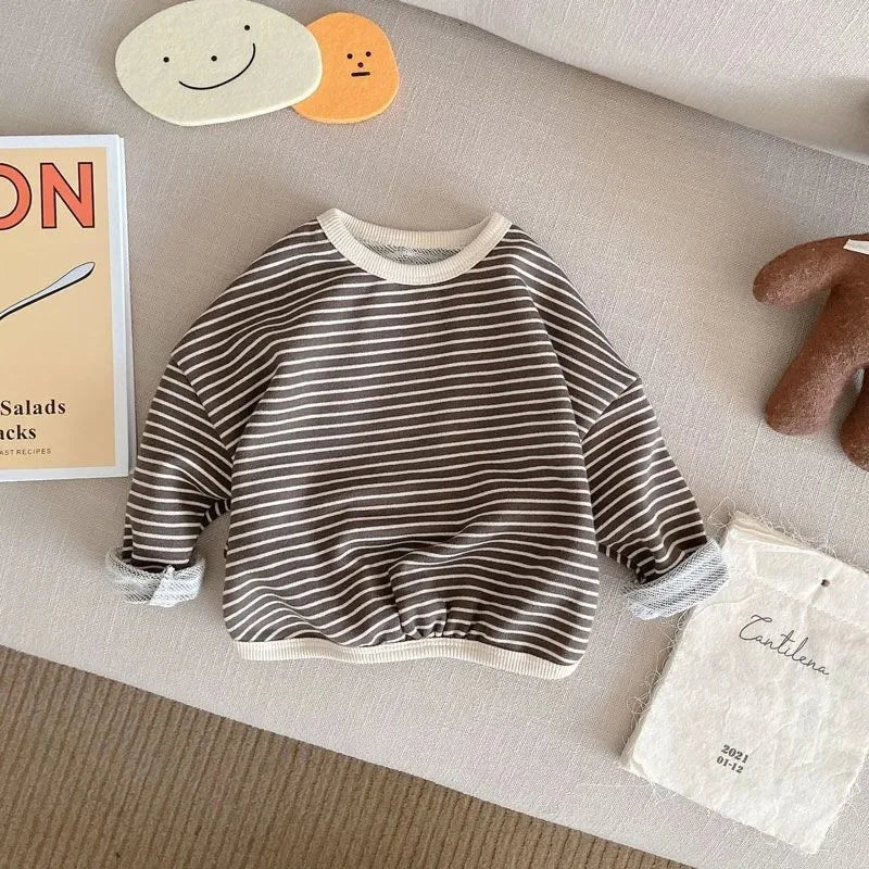 Camiseta Infantil Listrada de Manga Comprida - Blusa de Algodão Unissex para Meninos e Meninas (2-6 anos)