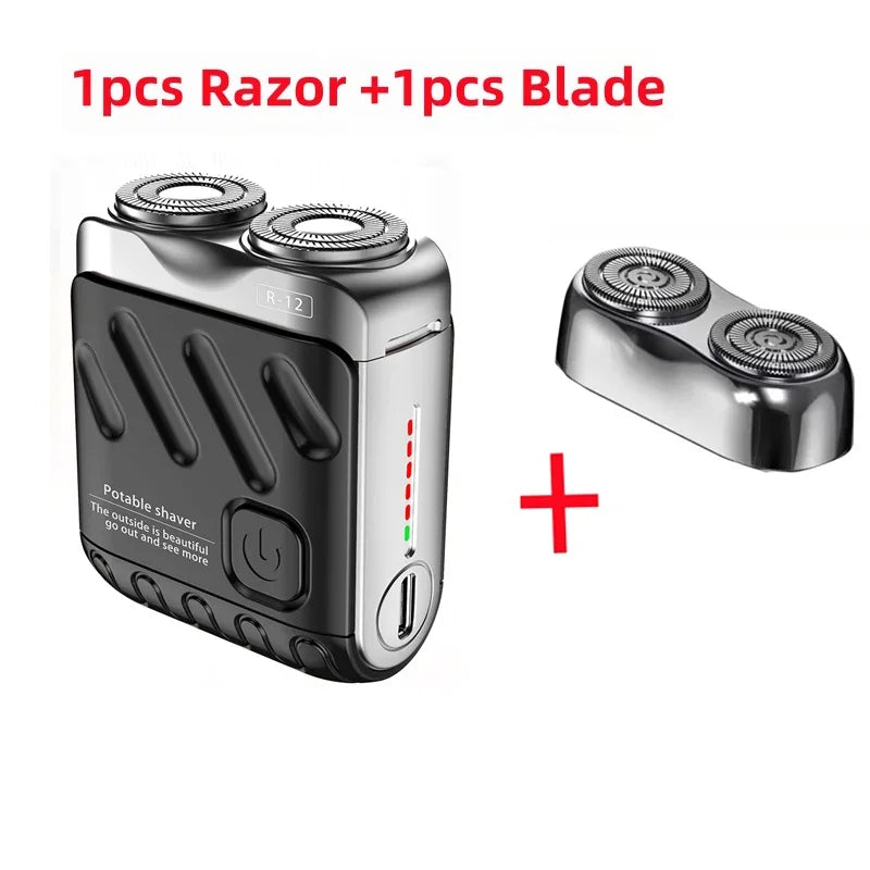 Barbeador Elétrico Portátil de Duas Cabeças - Barbeador Rotativo Recarregável USB-C à Prova D'Água para Homens