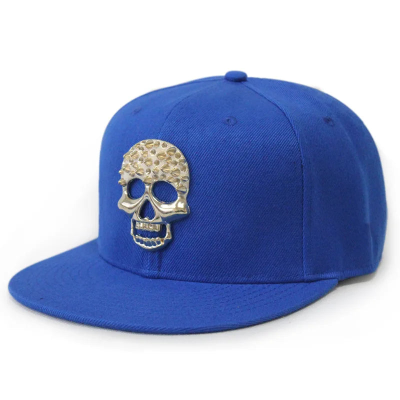 Boné de Aba Reta com Rebites de Caveira - Boné de Beisebol Snapback Estilo Hip-Hop para Dança de Rua e Estilo Urbano