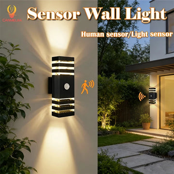 Luminária de parede LED inteligente com sensor de movimento - Luminária externa à prova d'água para varanda e jardim (110V-220V)