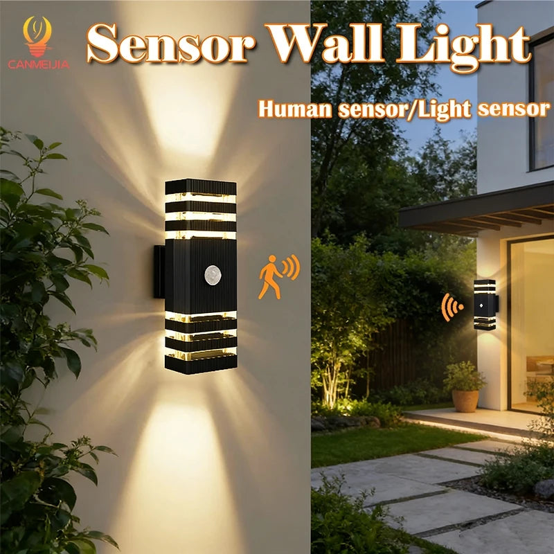 Luminária de parede LED inteligente com sensor de movimento - Luminária externa à prova d'água para varanda e jardim (110V-220V)
