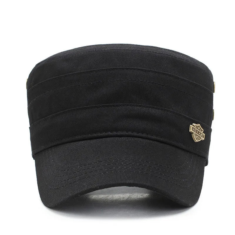 Vintage Flat Top Cadet Cap - Cotton Military Style Hat for Men & Women