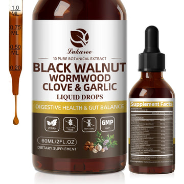 Lukaree 60ML Gotas de Nogueira Preta com Absinto, Cravo e Alho: Auxilia a digestão e a saúde imunológica, desintoxica o organismo e possui ação antioxidante.