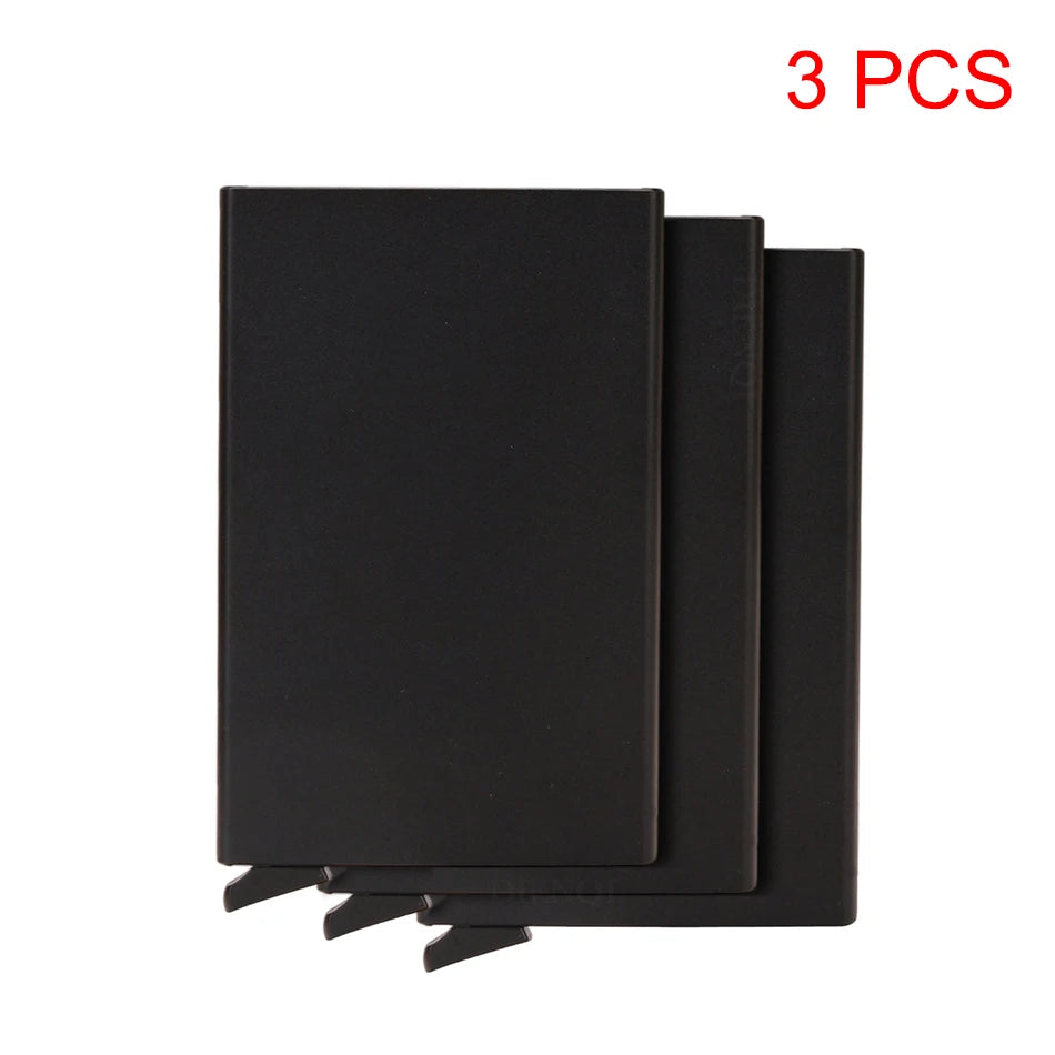 Carteira inteligente RFID, porta-cartões, fina e elegante, em metal, para homens e mulheres. Carteira minimalista com abertura automática, pequena e preta.