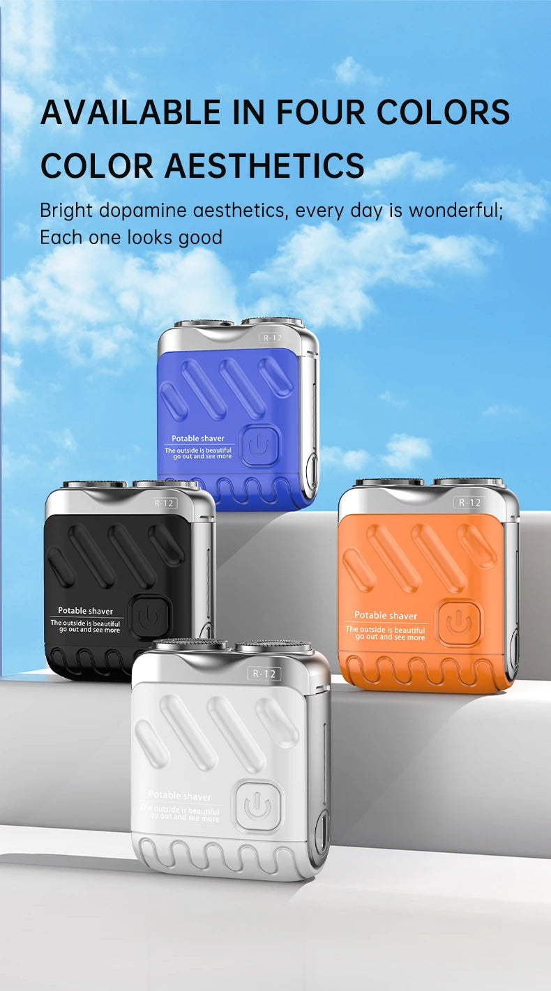 Barbeador Elétrico Portátil de Duas Cabeças - Barbeador Rotativo Recarregável USB-C à Prova D'Água para Homens