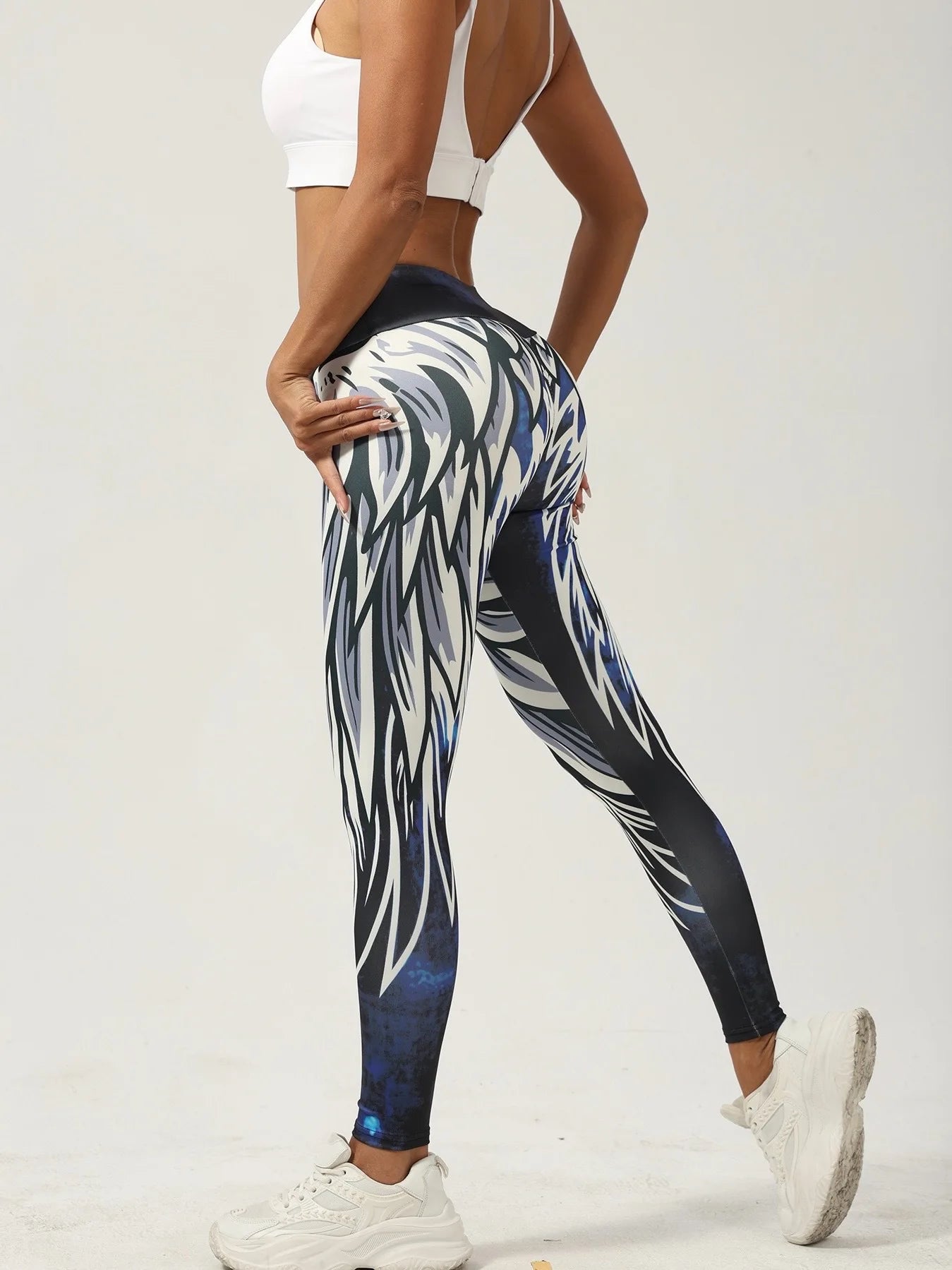 Calça Legging Feminina Estampada de Ioga - Calça de Treino de Cintura Alta (Academia Corrida Esportiva)