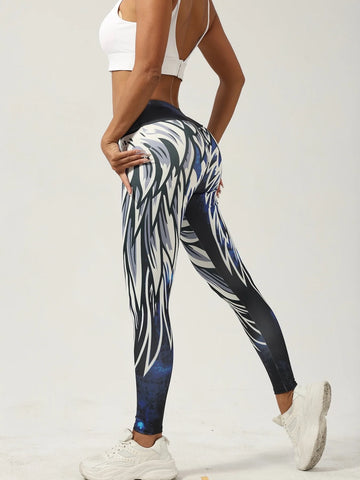 Calça Legging Feminina Estampada de Ioga - Calça de Treino de Cintura Alta (Academia Corrida Esportiva)