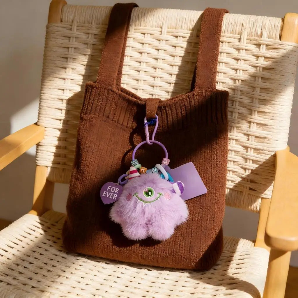 Chaveiro de pelúcia de monstro com corrente colorida, pingente criativo para bolsa ou mochila, presente fofo para crianças, mulheres e homens.