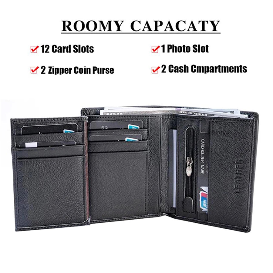 🛡️ Genuine Leather RFID Wallet - 8 Compartments, Business Style