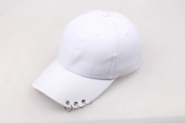 Boné de Beisebol com Anéis - Chapéu Snapback Estilo K-Pop Coreano para Homens e Mulheres