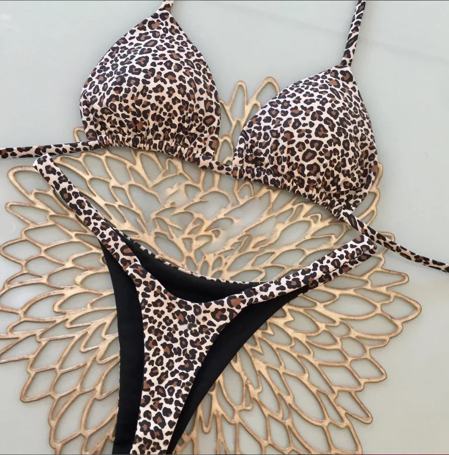 Conjunto de biquíni brasileiro sexy com bojo push-up, maiô de duas peças com calcinha triangular de amarrar na lateral, roupa de banho para praia e natação.