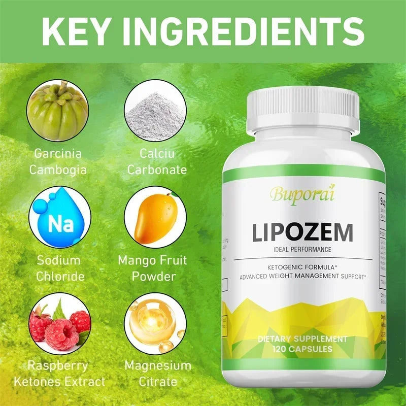 Lipozem Cápsulas para Perda de Peso - Cetona de Framboesa e Magnésio para Metabolismo e Energia