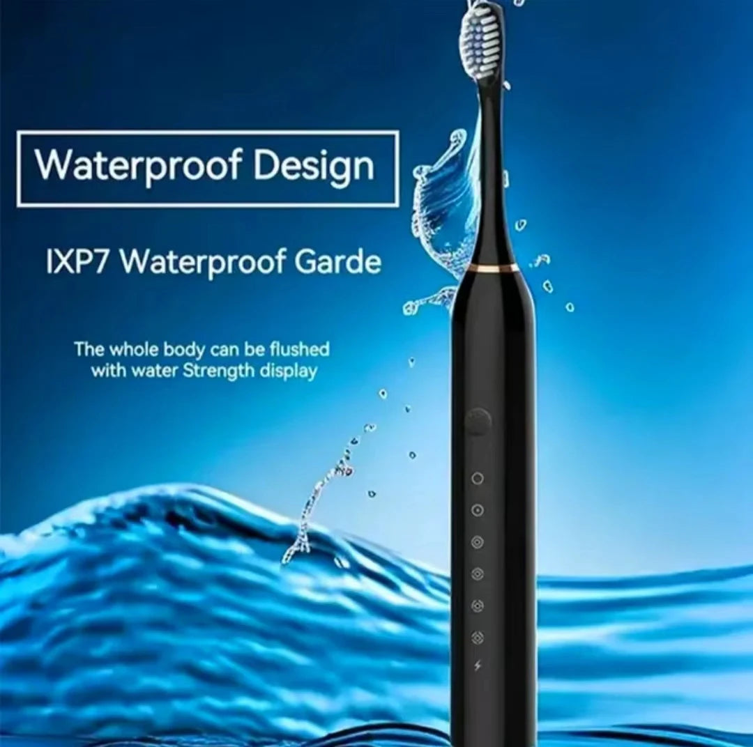 Escova de dentes elétrica sônica para adultos - Recarregável via USB, à prova d'água IPX7, com 6 modos de limpeza.