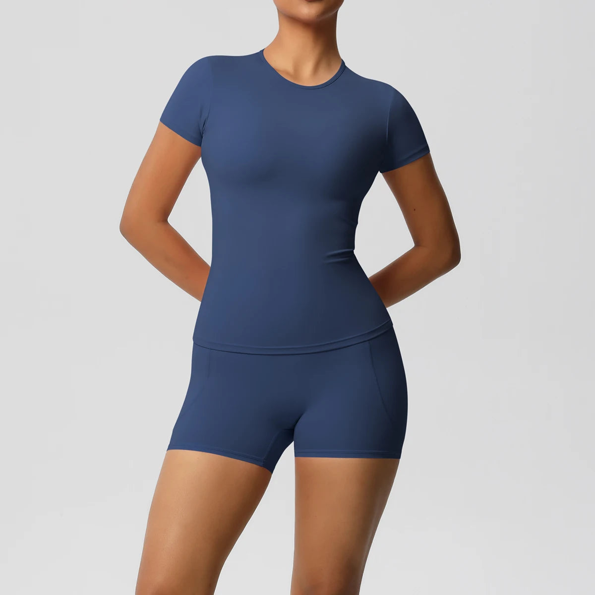 Conjunto de 2 Peças Feminino para Treino - Camisa Push-Up e Shorts Cintura Alta para Yoga e Fitness