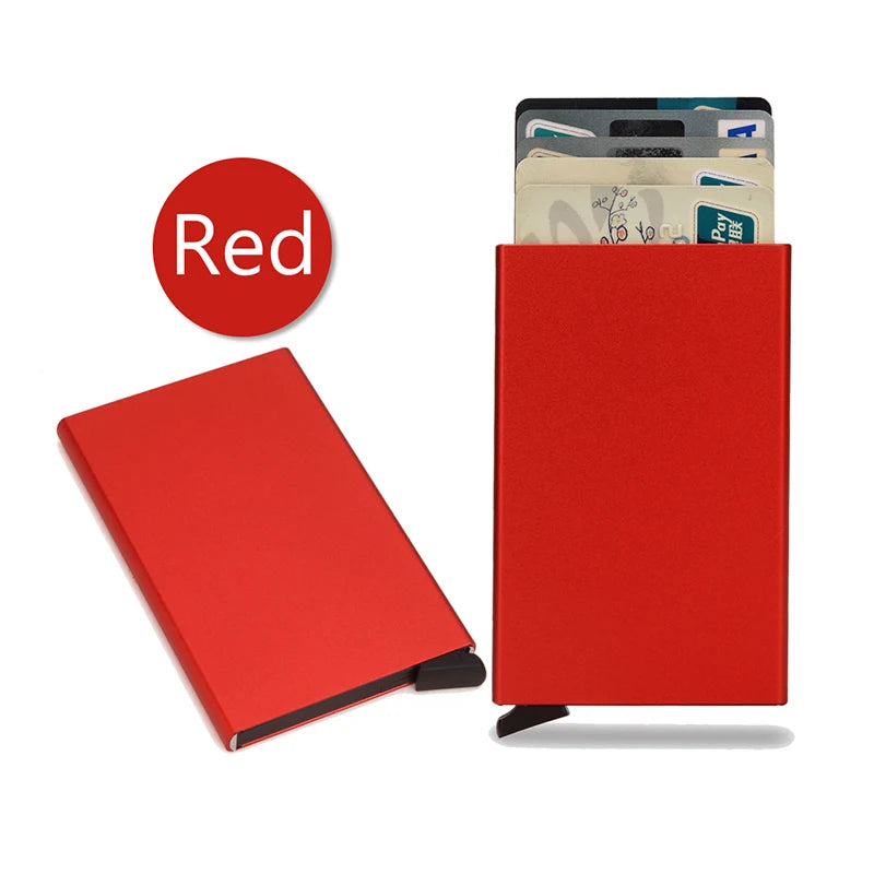 Carteira inteligente RFID, porta-cartões, fina e elegante, em metal, para homens e mulheres. Carteira minimalista com abertura automática, pequena e preta.