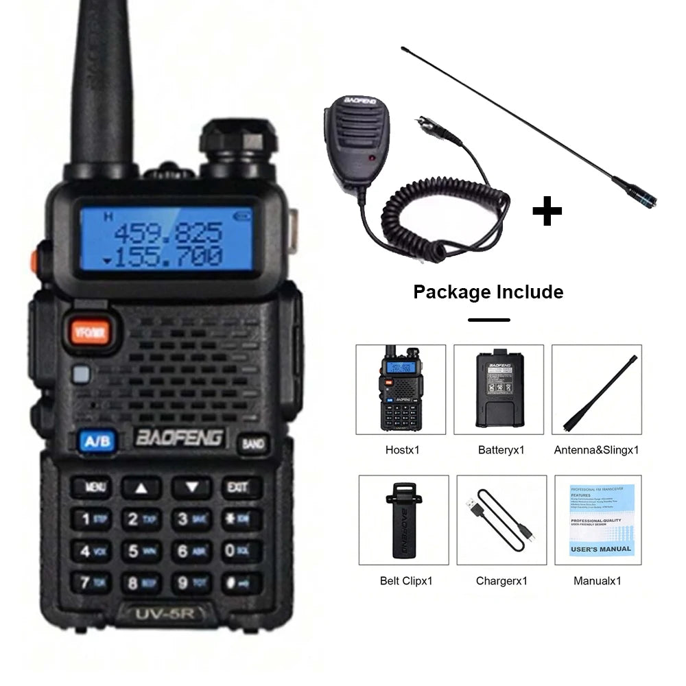 Rádio bidirecional Baofeng UV-5R - Rádio amador de banda dupla VHF/UHF com carregamento USB