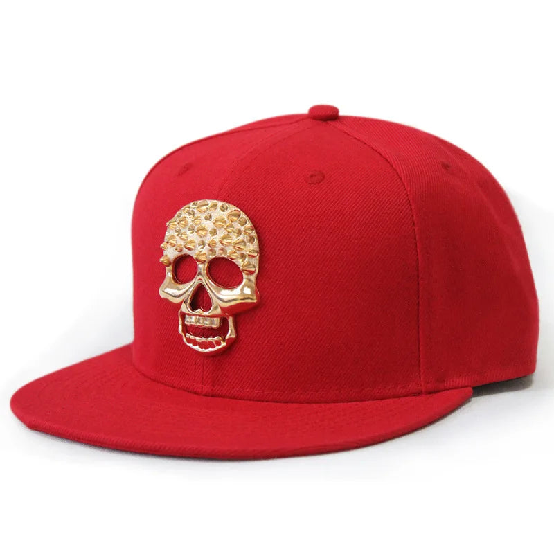 Boné de Aba Reta com Rebites de Caveira - Boné de Beisebol Snapback Estilo Hip-Hop para Dança de Rua e Estilo Urbano