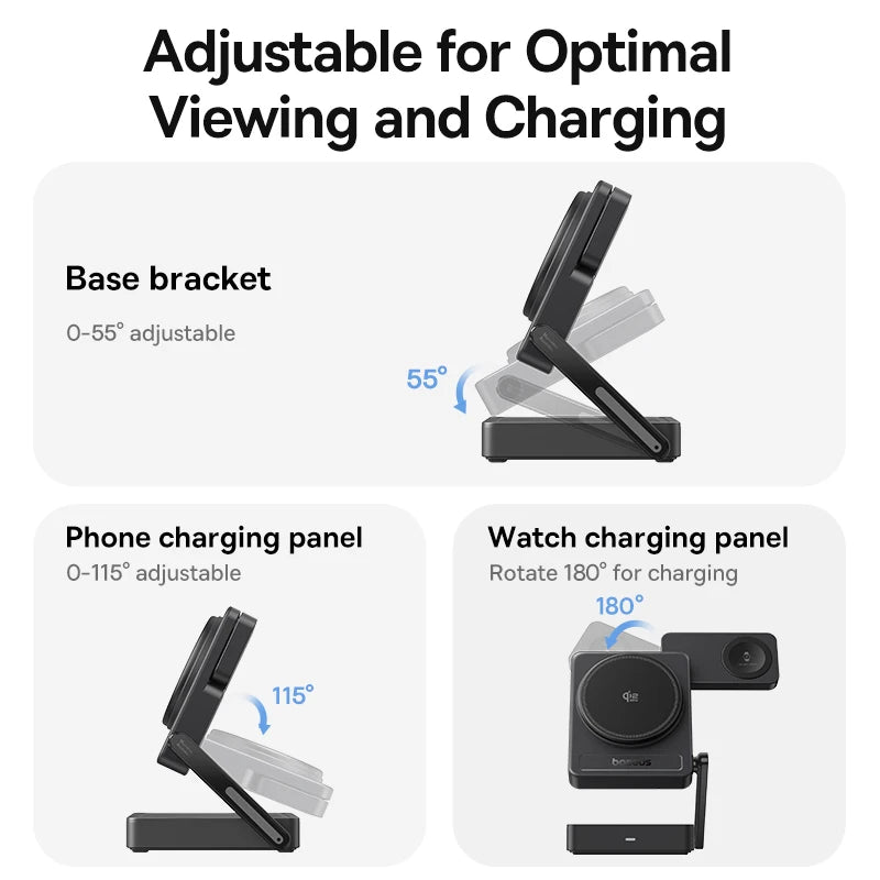Baseus 3-in-1 Magnetic Wireless Charger – Qi2 25W Fast Charging for iPhone, Apple Watch & AirPods