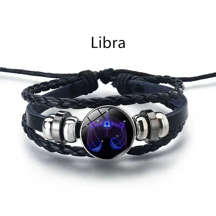 Pulseira ajustável e luminosa do zodíaco - Pulseira espiritual em couro PU que brilha no escuro