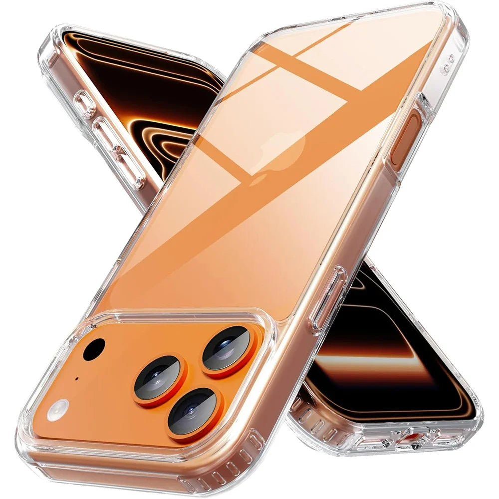 🔥 PROMOÇÃO! Capa Transparente à Prova de Choque para iPhone 17 Pro Max - Capa Híbrida de Cristal