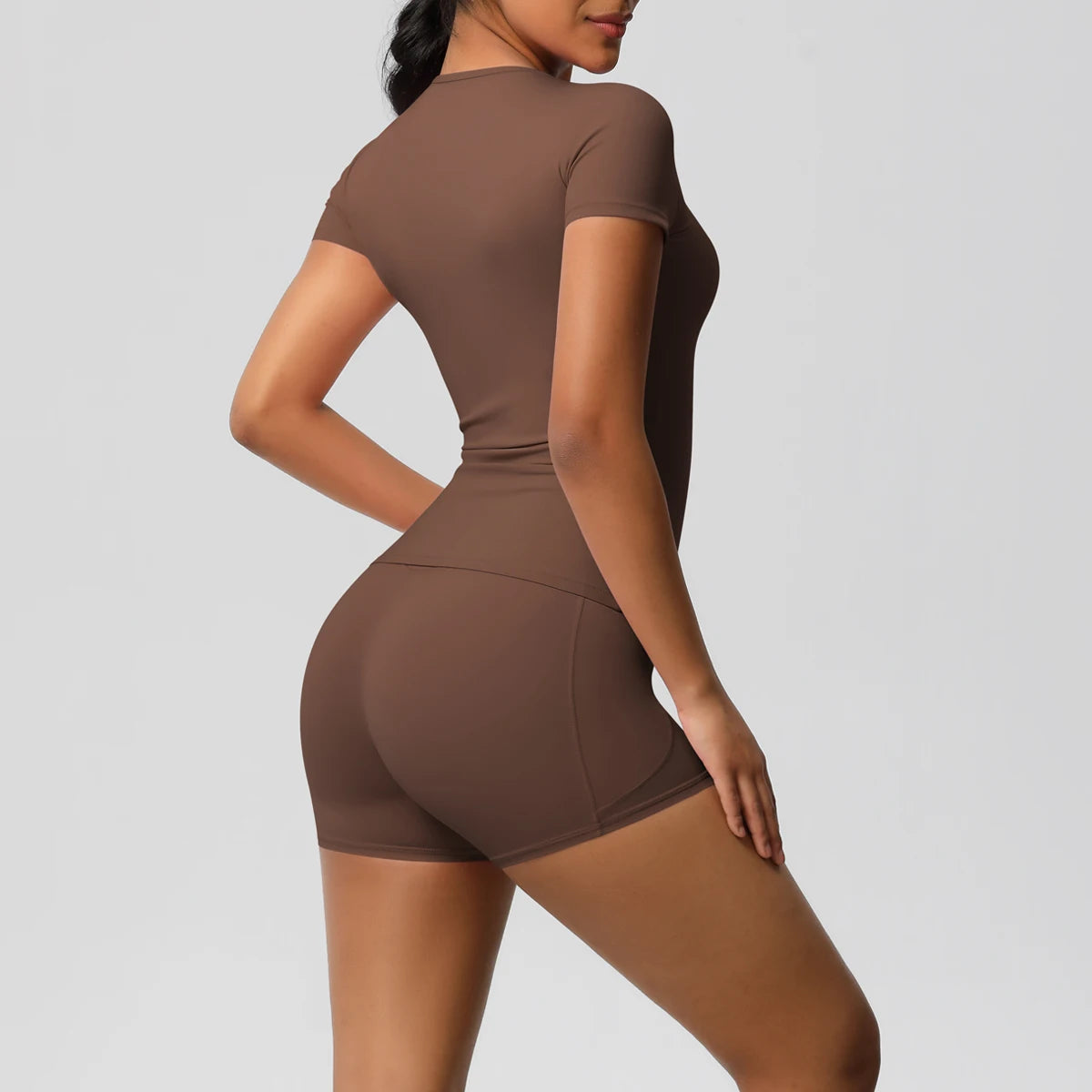 Conjunto de 2 Peças Feminino para Treino - Camisa Push-Up e Shorts Cintura Alta para Yoga e Fitness