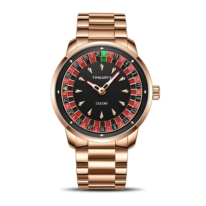 TIMEARTX Men's Poker Roulette Watch – European Design Quartz Wristwatch with Luminous Hands | Gift for Him