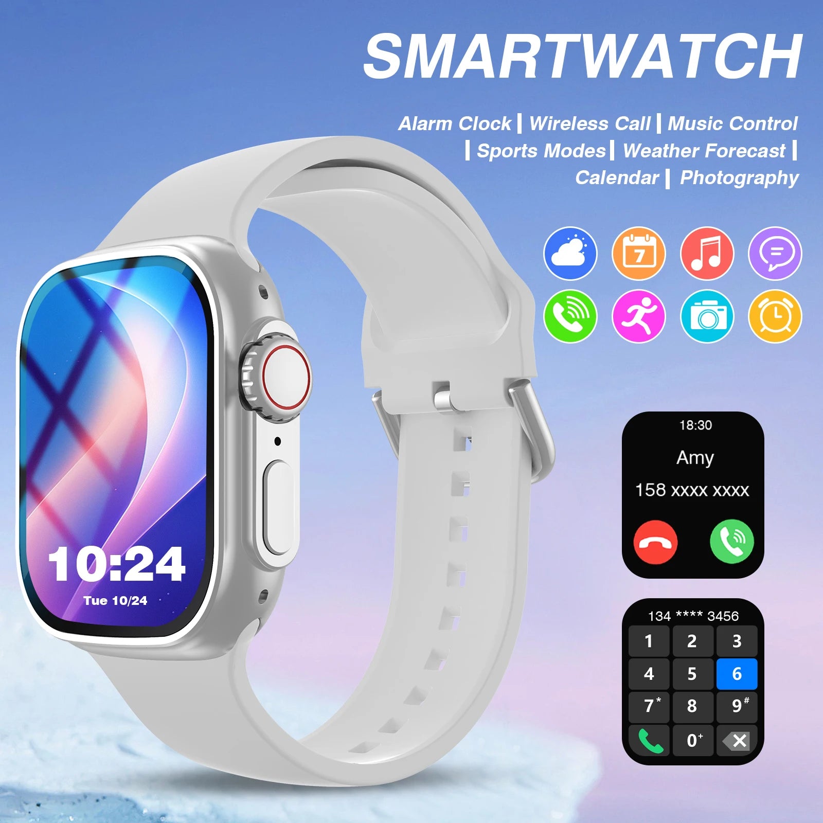 2026 Smart Watch with Wireless Calling, Weather Forecast & Sports Mode, DIY Wallpaper SMS Alerts Silicone Strap for Men Women