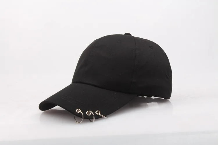 Boné de Beisebol com Anéis - Chapéu Snapback Estilo K-Pop Coreano para Homens e Mulheres