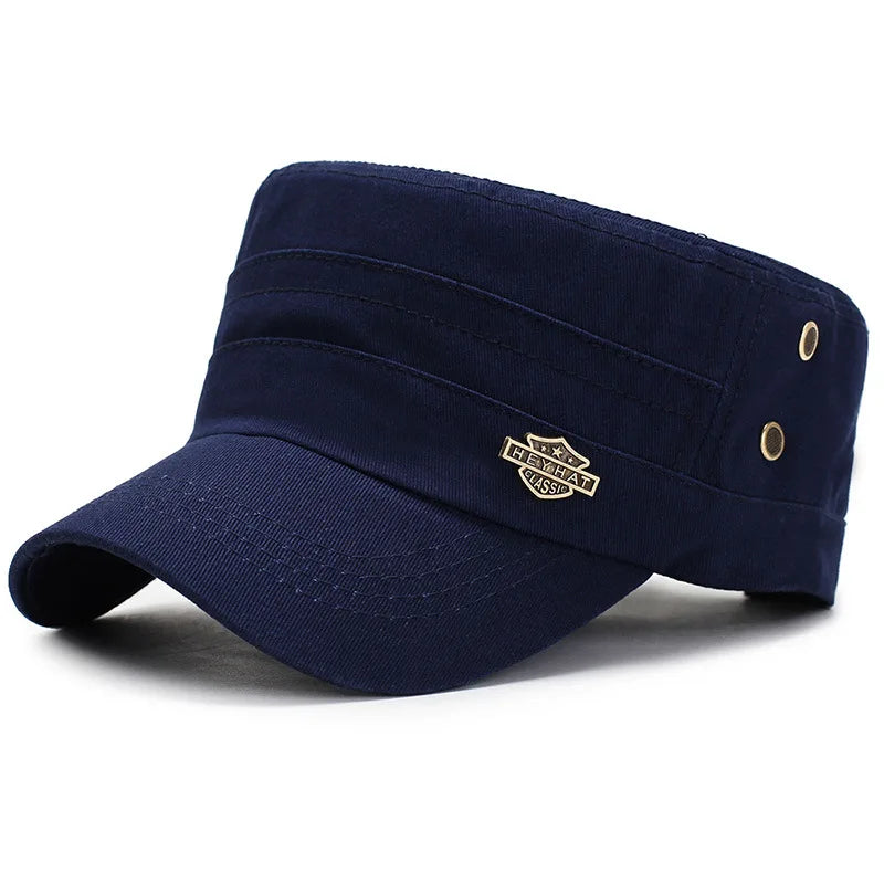 Vintage Flat Top Cadet Cap - Cotton Military Style Hat for Men & Women