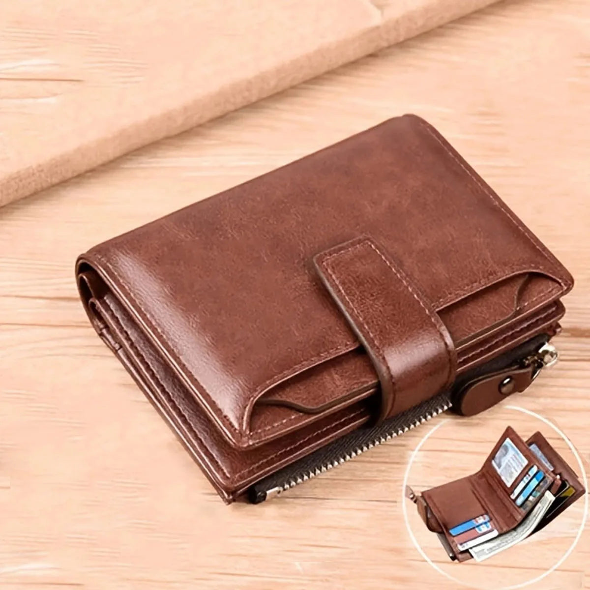 🛡️ RFID Blocking Leather Wallet - Zipper Coin Purse for Men