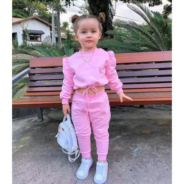 Conjunto de Roupa de Outono para Meninas - Cropped e Calça Esportiva 2 Peças Athleisure (1-7 anos)