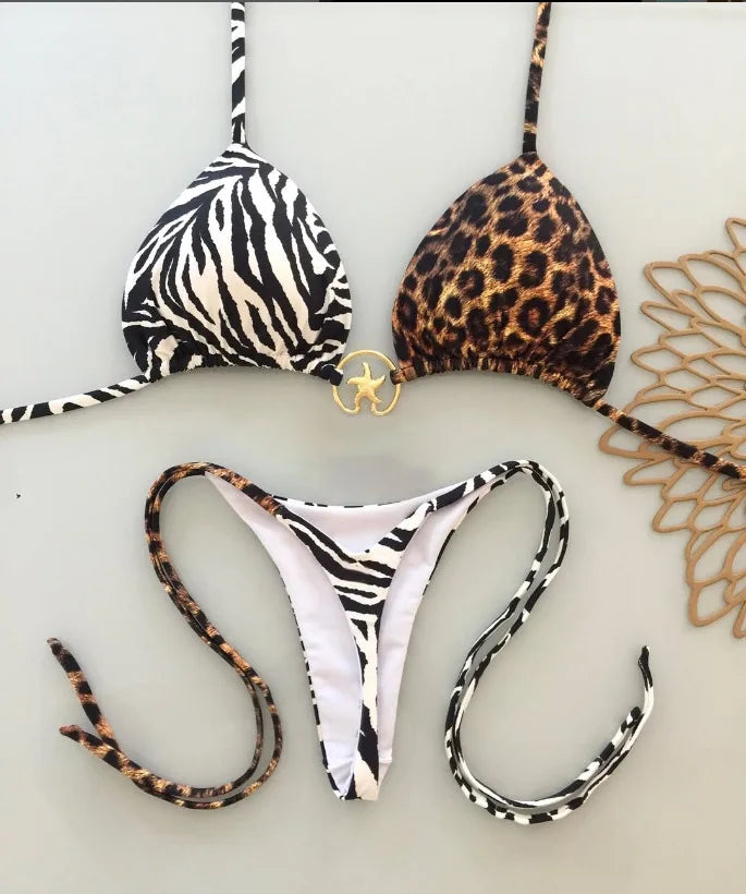 Conjunto de biquíni brasileiro sexy com bojo push-up, maiô de duas peças com calcinha triangular de amarrar na lateral, roupa de banho para praia e natação.