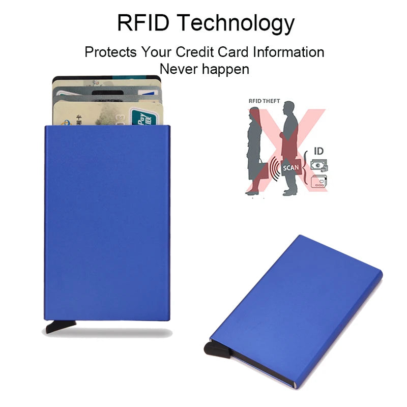 Carteira inteligente RFID, porta-cartões, fina e elegante, em metal, para homens e mulheres. Carteira minimalista com abertura automática, pequena e preta.
