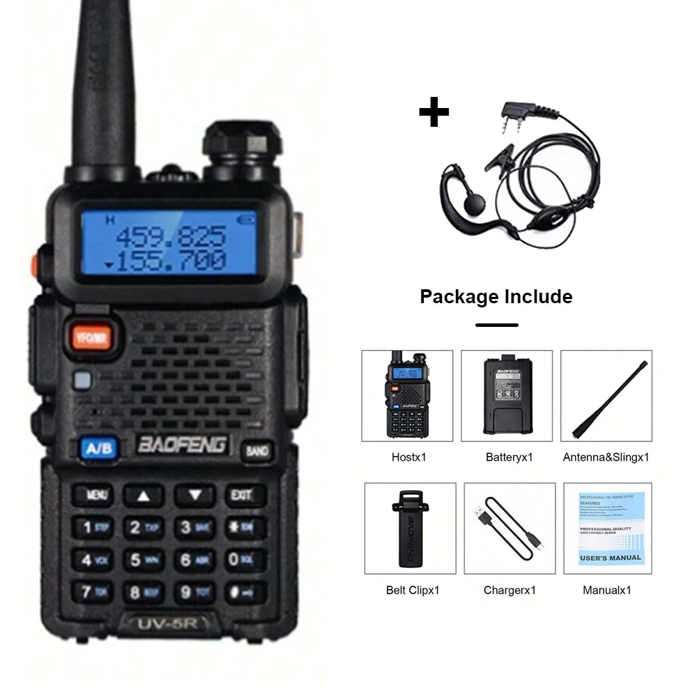 Rádio bidirecional Baofeng UV-5R - Rádio amador de banda dupla VHF/UHF com carregamento USB