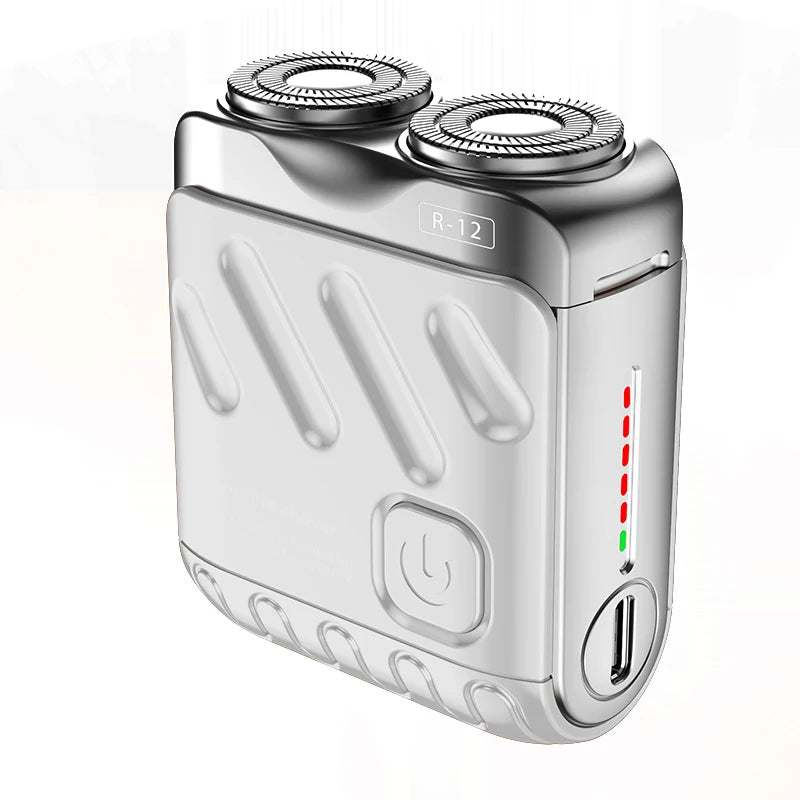 Barbeador Elétrico Portátil de Duas Cabeças - Barbeador Rotativo Recarregável USB-C à Prova D'Água para Homens
