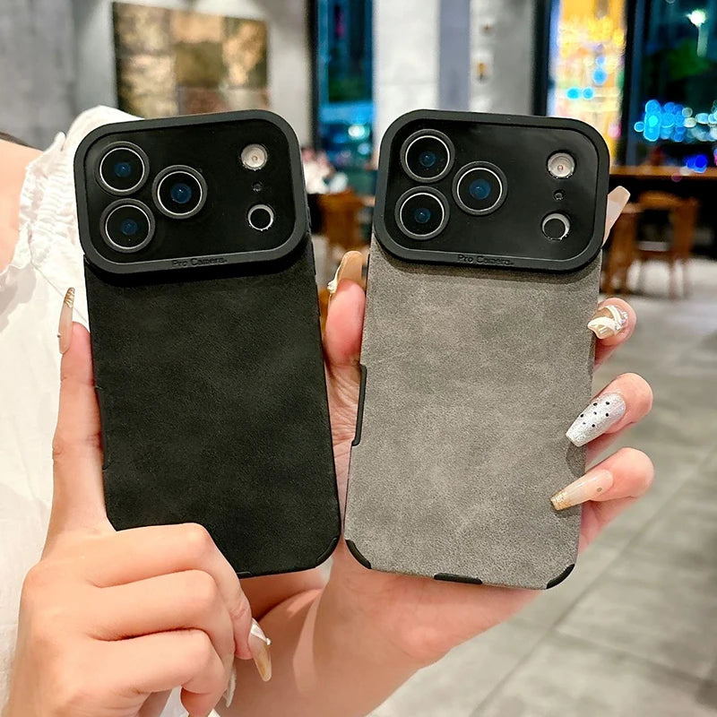 Luxury Leather iPhone Case – Matte Lambskin Shockproof Cover