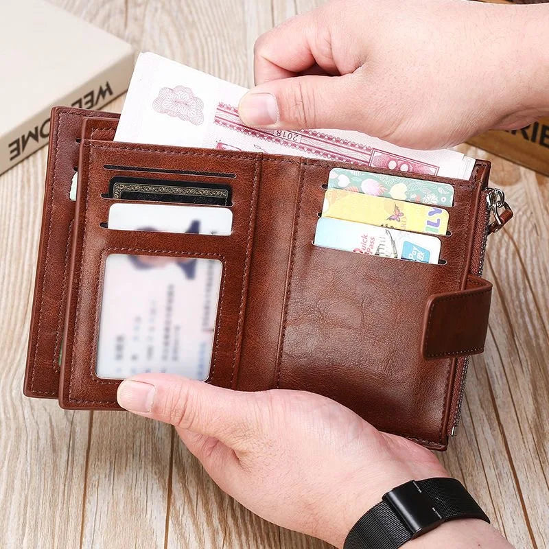 🛡️ RFID Blocking Leather Wallet - Zipper Coin Purse for Men