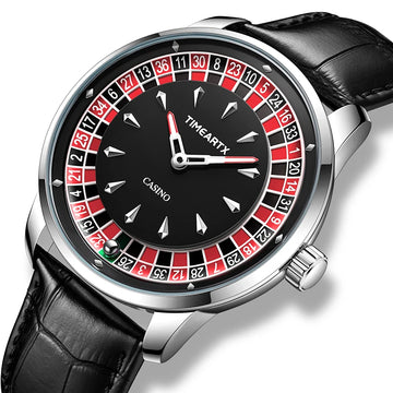 TIMEARTX Men's Poker Roulette Watch – European Design Quartz Wristwatch with Luminous Hands | Gift for Him